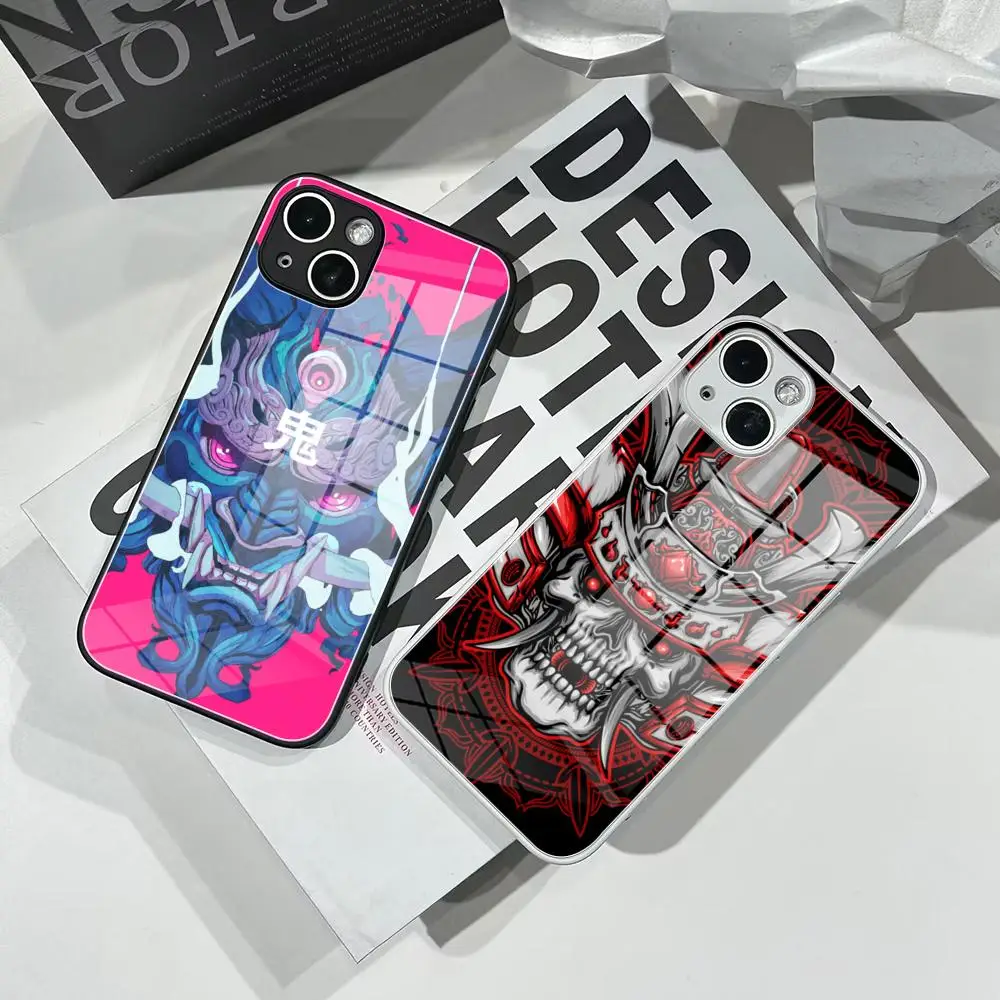 Samurai Oni Mask Phone Case Tempered Glass For IPhone 17 Air 16 15 Pro Max 14 13 12 Mini Plus Galaxy S25 24 23 Ultra phone case