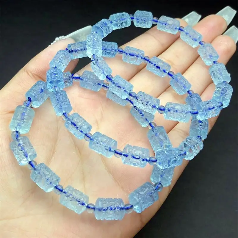 10MM Natural Aquamarine Mosaic Bead Bracelet Fashion Crystal Quartz Gemstone Jewelry Reiki Healing Gift For Women 1pcs