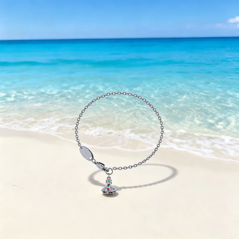 925 Silver European and American Boutique Color Saturn Orb Orbit Three-dimensional Planet Bracelet with Sweet Baked Paint