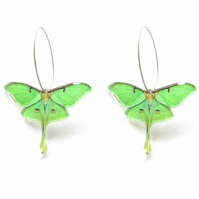 Fashion Green Butterfly Acrylic Pendant Earrings Women Girl Vintage Moth Earrings Funny Animal Jewelry Creative Gift Accessories