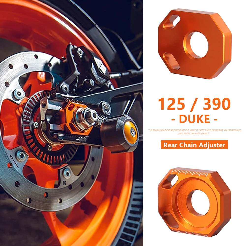 

Motorcycle Rear Chain Adjuster Regulator Sliders Orange With Logo Kit Fit For 125 Duke 390 DUKE 125 390Duke 125Duke 2024 2025
