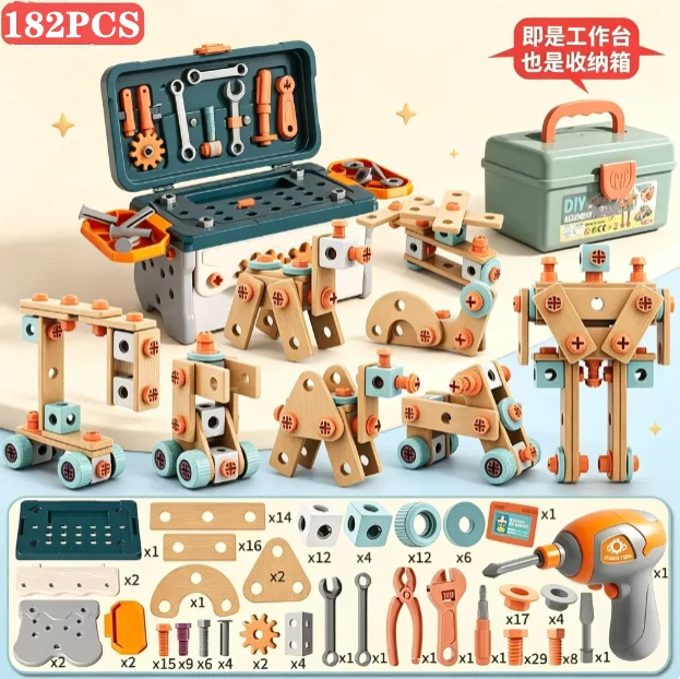 Kids Tool Set Toys Nut Assembly Pretend Play DIY Repair Construction Tool Kit for Toddlers Educational Toys Boys Girls Xmas Gift