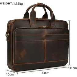 Sac à main d'affaires en cuir véritable pour hommes, sac fourre-tout pour ordinateur portable, grande capacité, sac lancé masculin, étuis à bombes de travail, sacs à main, 17.3