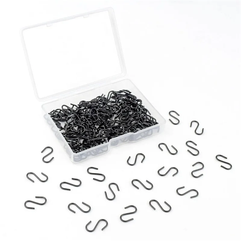 100/200 Mini ganci a forma di S in metallo nero da 14MM per ciondoli decorativi ganci artigianali da appendere Extra piccoli da 0.55 pollici