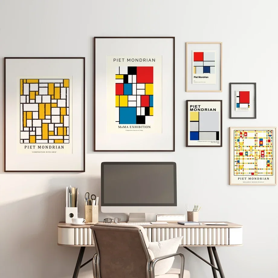 Piet Mondrian Exhibition Poster Modern Abstract Geometric Wall  Prints Canvas Painting Nordic Pictures For Living Room Decor