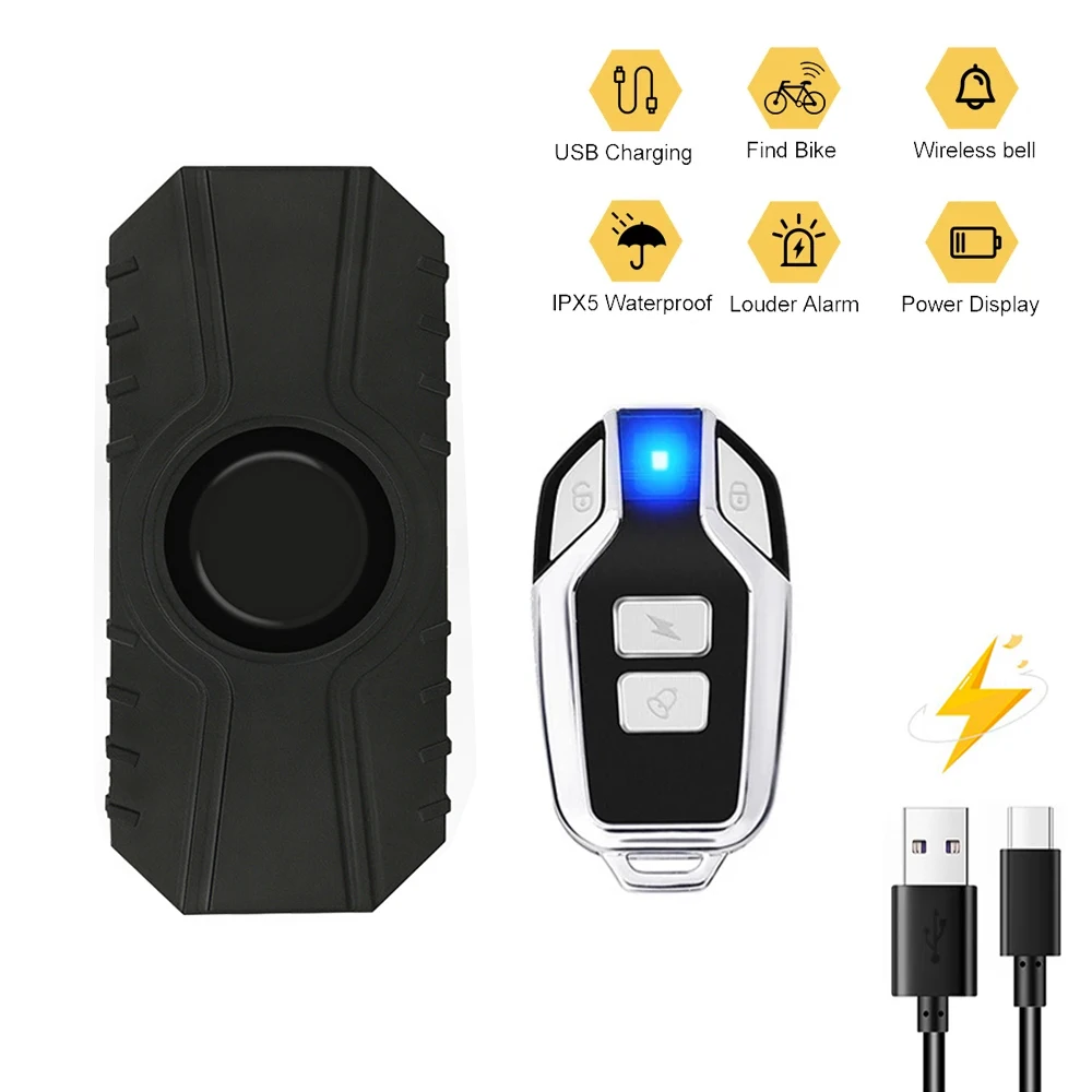 Wireless Bicycle Vibration Alarm USB Charging Remote Control Waterproof Anti-theft Motorcycle Alarm Security System Bike Alarm