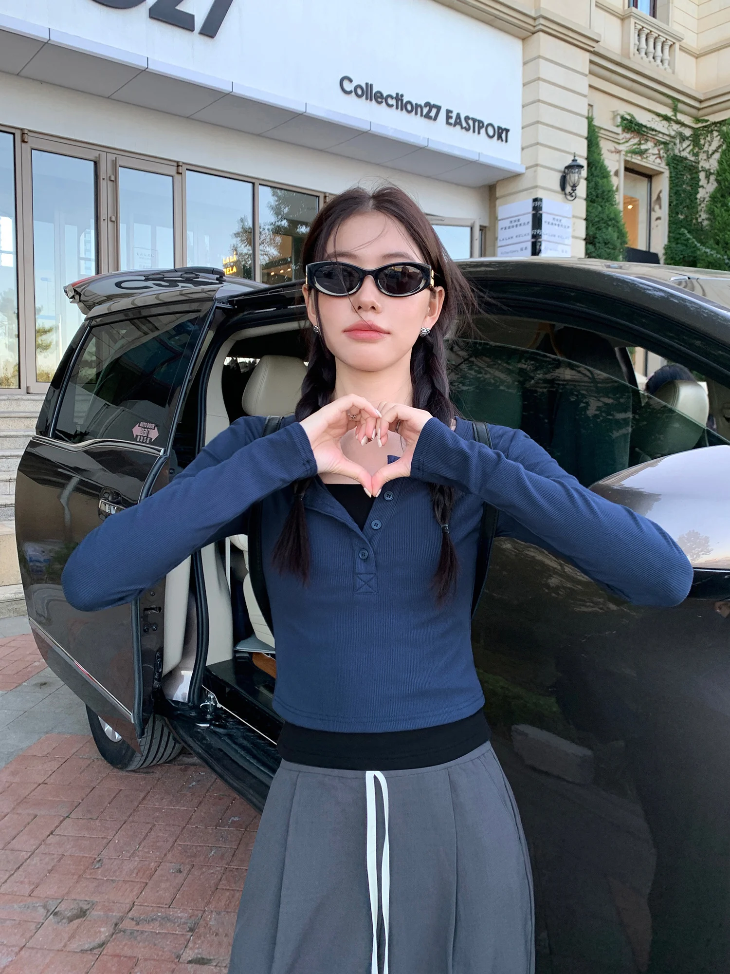 Pusumede Women's Knitted Slim Fit Short Sleeve T-Shirt Set Long Sleeve round Neck Short Style Two-Piece Pure Color Commute Fa...
