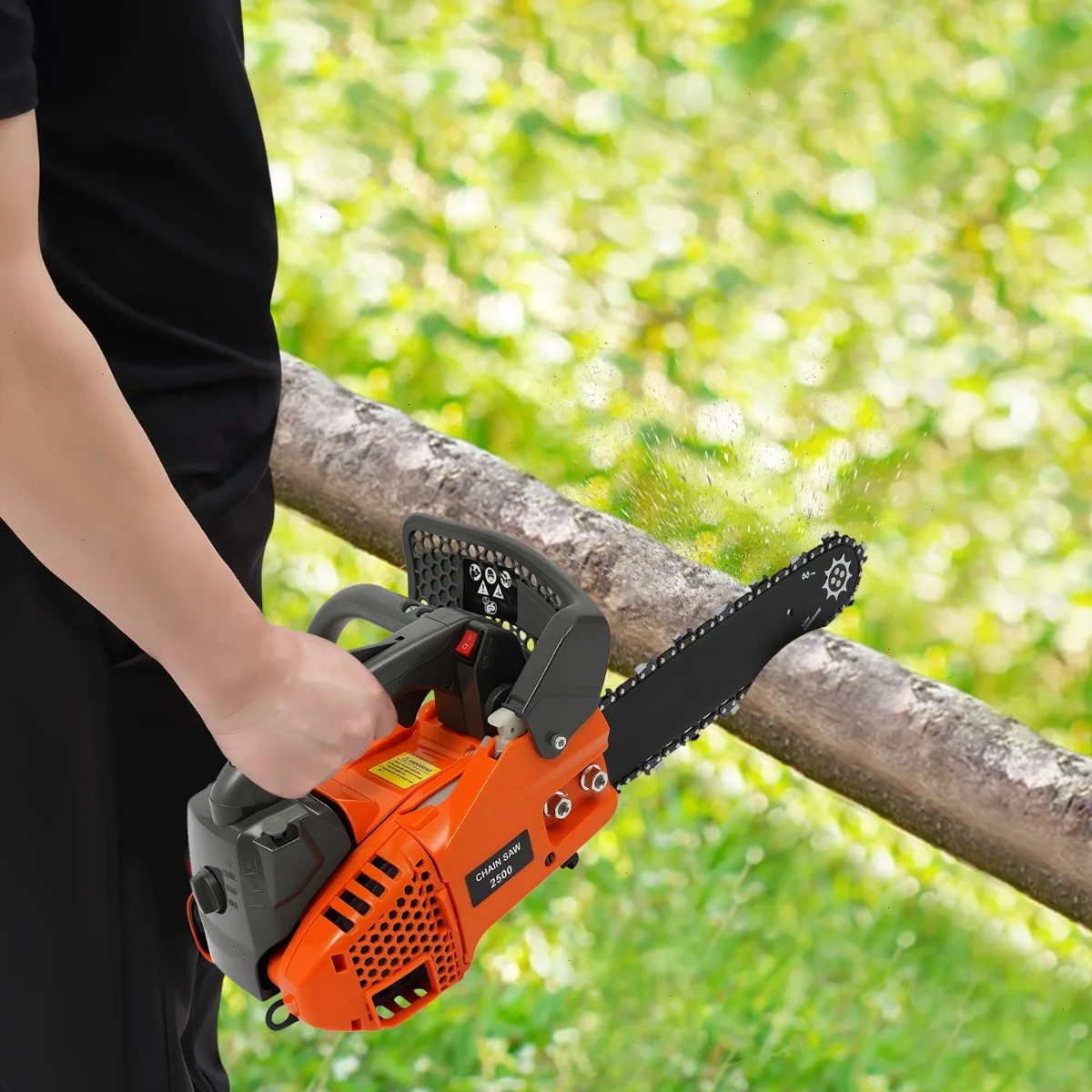 12 Inch 25.4CC Gasoline Chain Saw, Gas Top Handle Chainsaw, 2-Stroke Engine, 900W High Power, Lightweight, Safety Lock, Fast Cutting Tool for Logging, Automatic Switch, Protective Plate