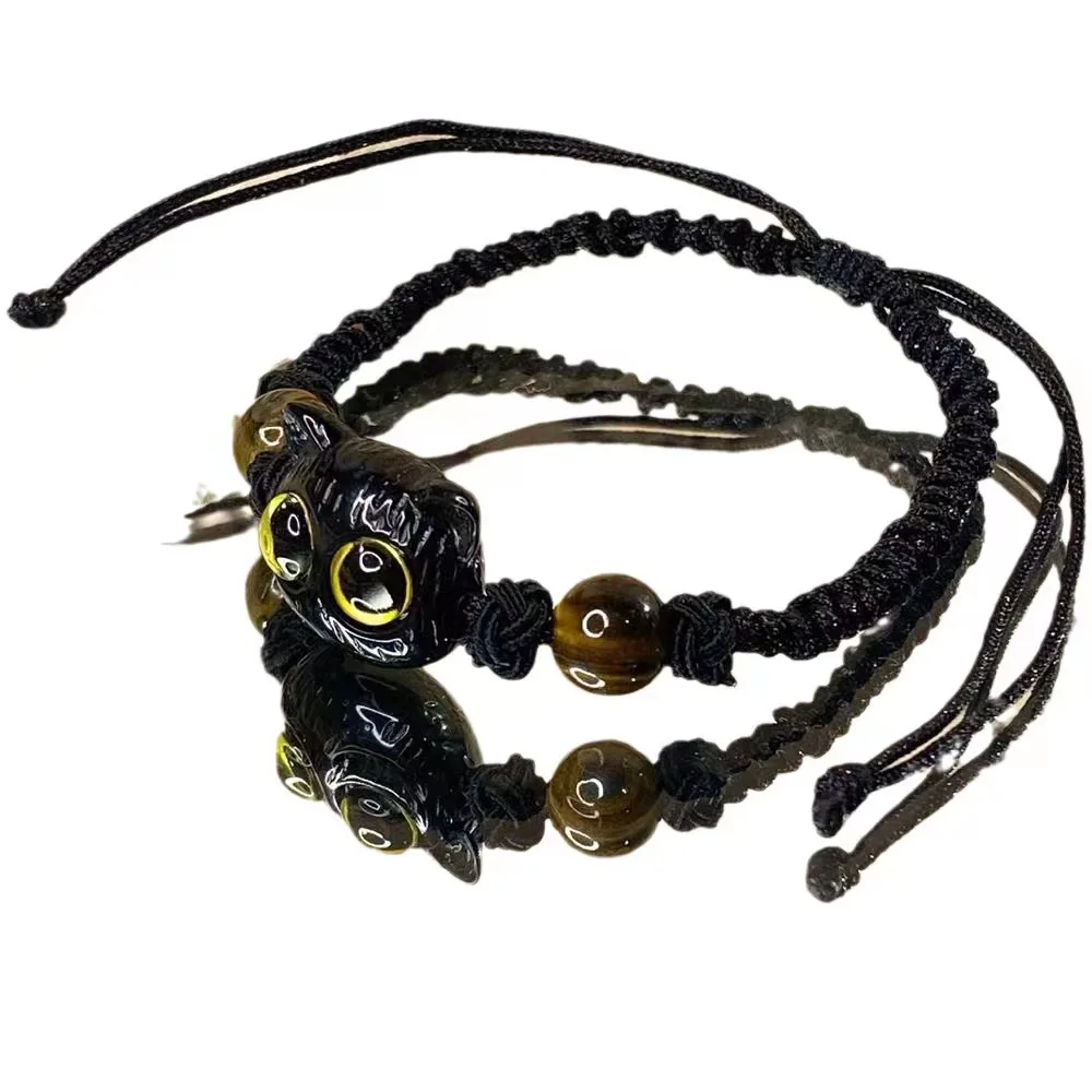 لطيف القطة السوداء زوجين سوار تقليد الخشب كريستال مضفر الأطفال سوار الأزياء والمجوهرات العصرية والاكسسوارات браЛЕт #6