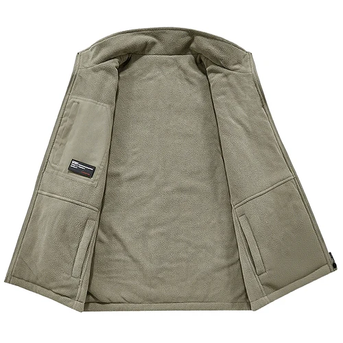 Imagen 2 del producto Nuevo chaleco cálido de lana para hombre, chaqueta para exteriores a prueba de viento para fotógrafo, chaleco de pesca con cuello levantado, chaleco de doble cara para hombre