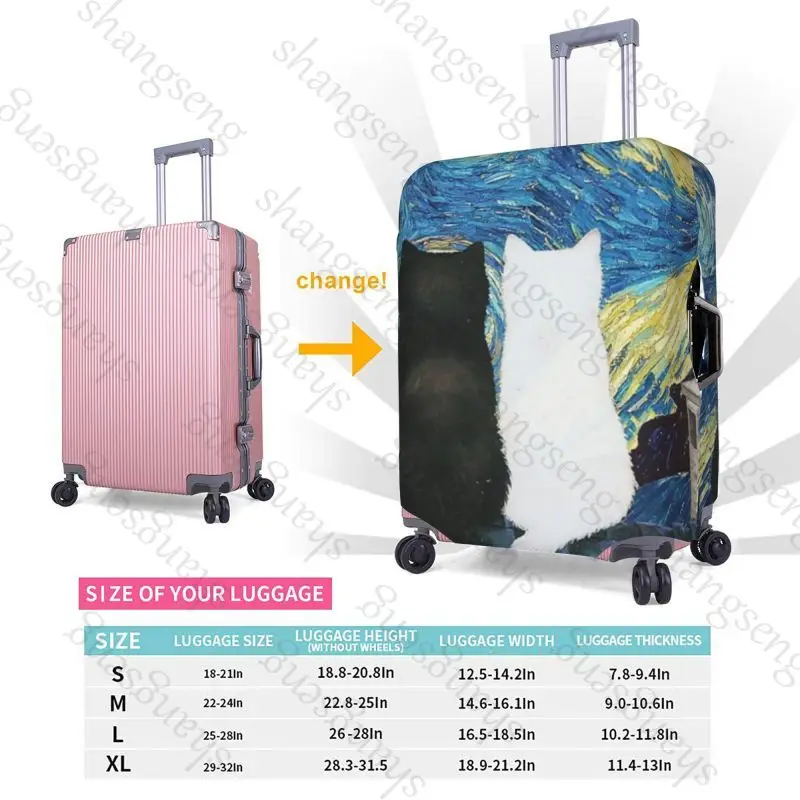النفط اللوحة فان جوخ القط حقيبة سفر واقية غطاء حقيبة حماية مرنة قابل للغسل غطاء الأمتعة 18-32 بوصة #5