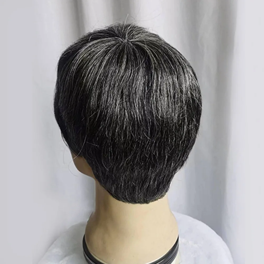 كامل الشعر الحقيقي الرجال زهرة بيضاء شعر مستعار غطاء رأس المألوف في منتصف العمر وكبار السن أبي إبرة طبيعية رئيس الغزل غطاء للشعر