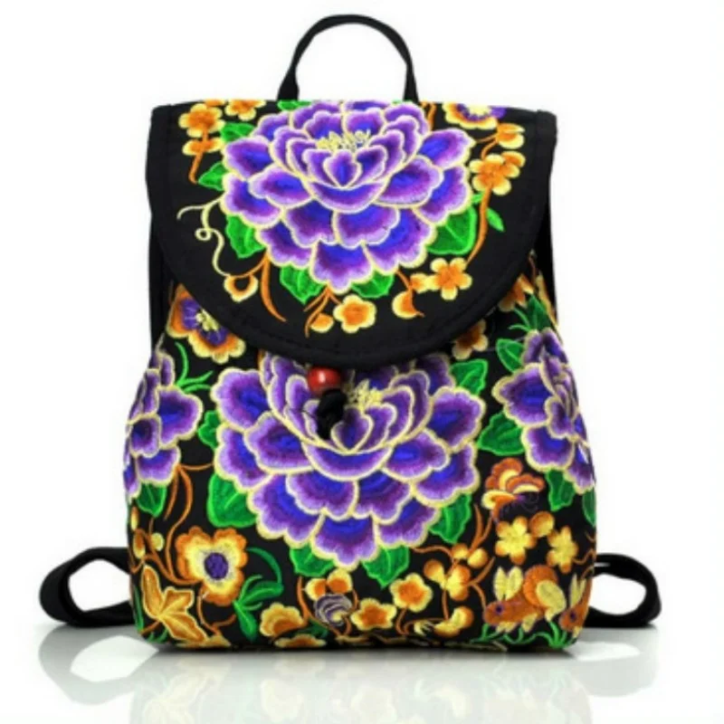 New National Embroidery Women Shopping Cover Backpacks!Nice Floral Embroidered Lady Bohemian Backrack Top-sale Canvas Backpack