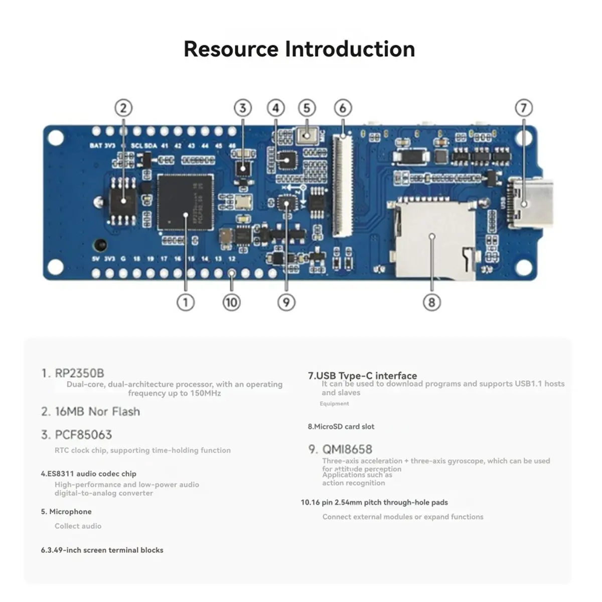 Digital Essentials 3.49-Inch RP2350 Development Board Capacitive Touch Screen 172x640 LCD Display