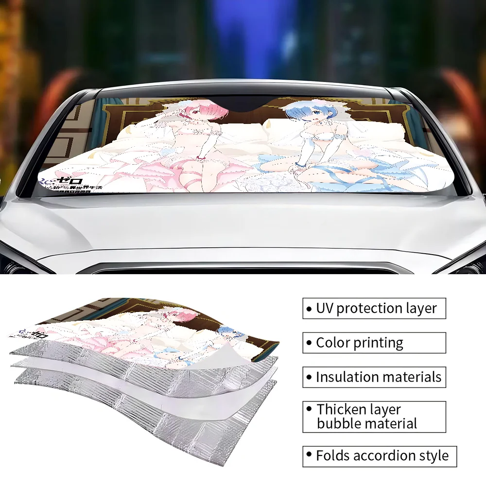 Re Life In A Different World From Zero Novelty Car Front Windshield Sunshade 70x130cm Cartoon Foils Car Window Windscreen Cover