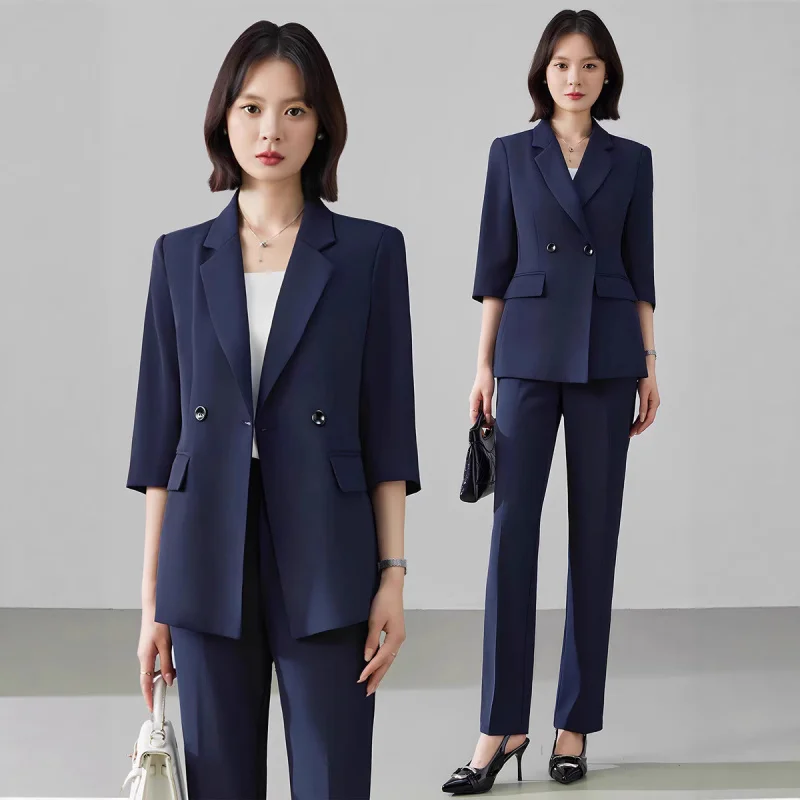 Women's summer thin professional suit set, elegant high-end workwear, plus-size formal suit for ladies' interviews