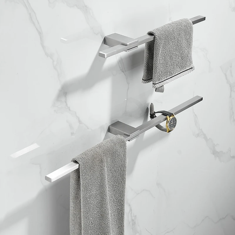 TOLM Black Toilet Hanging Non Perforated Towel Rack, Simple And Creative, Extendable Towel Pole, Stainless steel Towel Rack