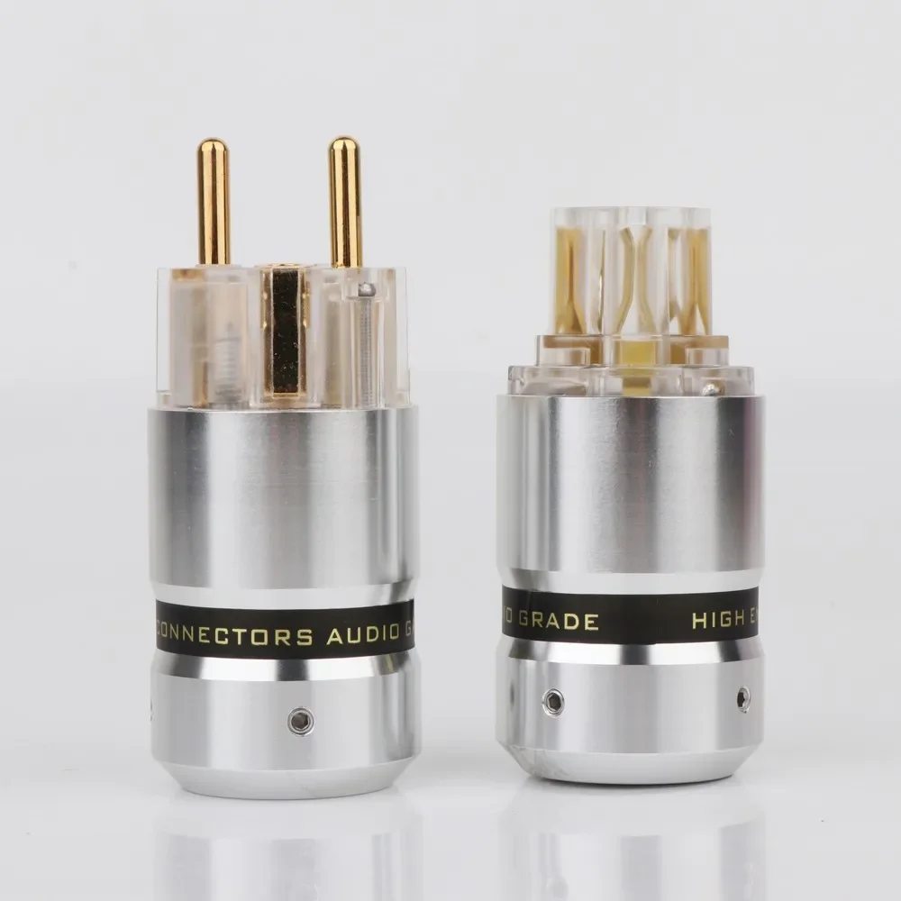 P080ETG 1 Pair HiFi Audio Transparent 24K Gold Plated Power Cable Schuko/EU Power Plug Extension Adapter