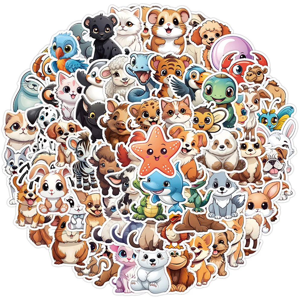 10/30/50/100pcs Funny Cute Cartoon Big Eye Animals Stickers Decals for Kids Toy DIY Scrapbook Phone Case Luggage Kawaii Decals