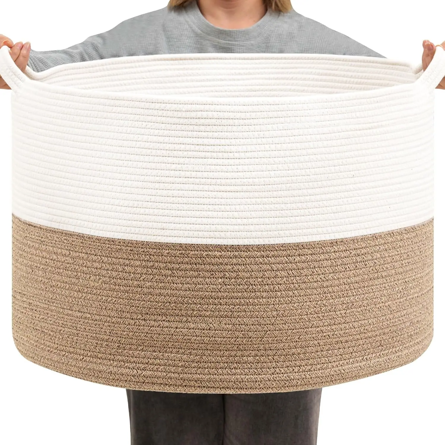 

Foldable Laundry Hamper Basket with Collapsible Handle Cotton Rope Soft Woven Fabric Storage