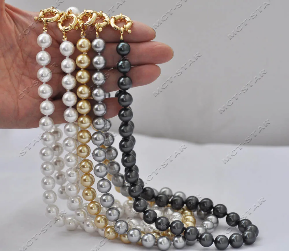 

Z13520 Wholesale 18'' 10mm White Gray Golden Black Round South Sea Shell Pearl Necklace Custom Jewelry