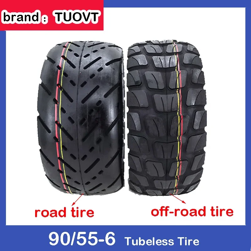 TUOVT 90/55-6 Tubeless Tyre Thickened Off-road and Road Tire Vacuum Tire for Electric Scooter Accessories