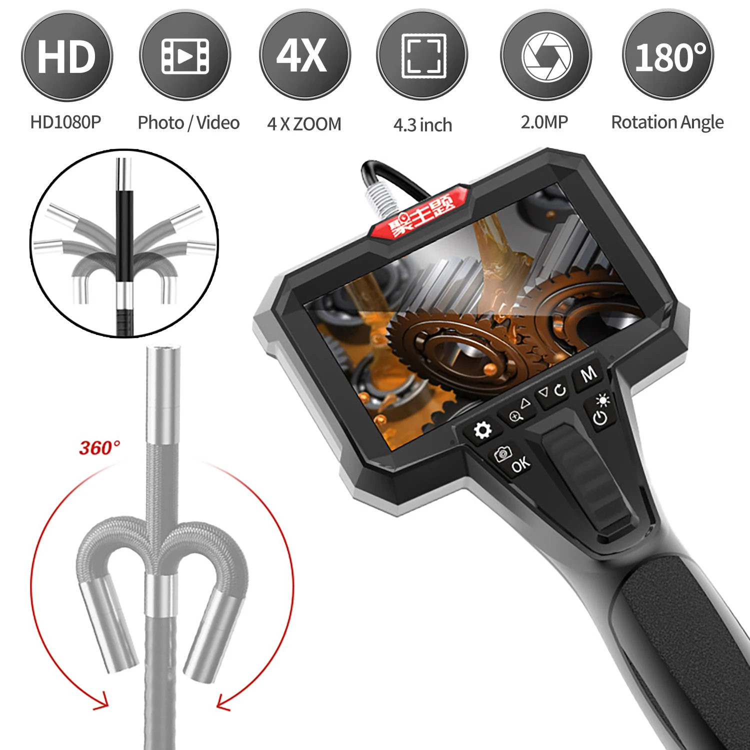 

360 ° Промышленный роторный эндоскоп 1080P для вращающихся автомобилей, водонепроницаемые эндоскопические трубчатые камеры, Full HD с артикуляцией, высокое качество