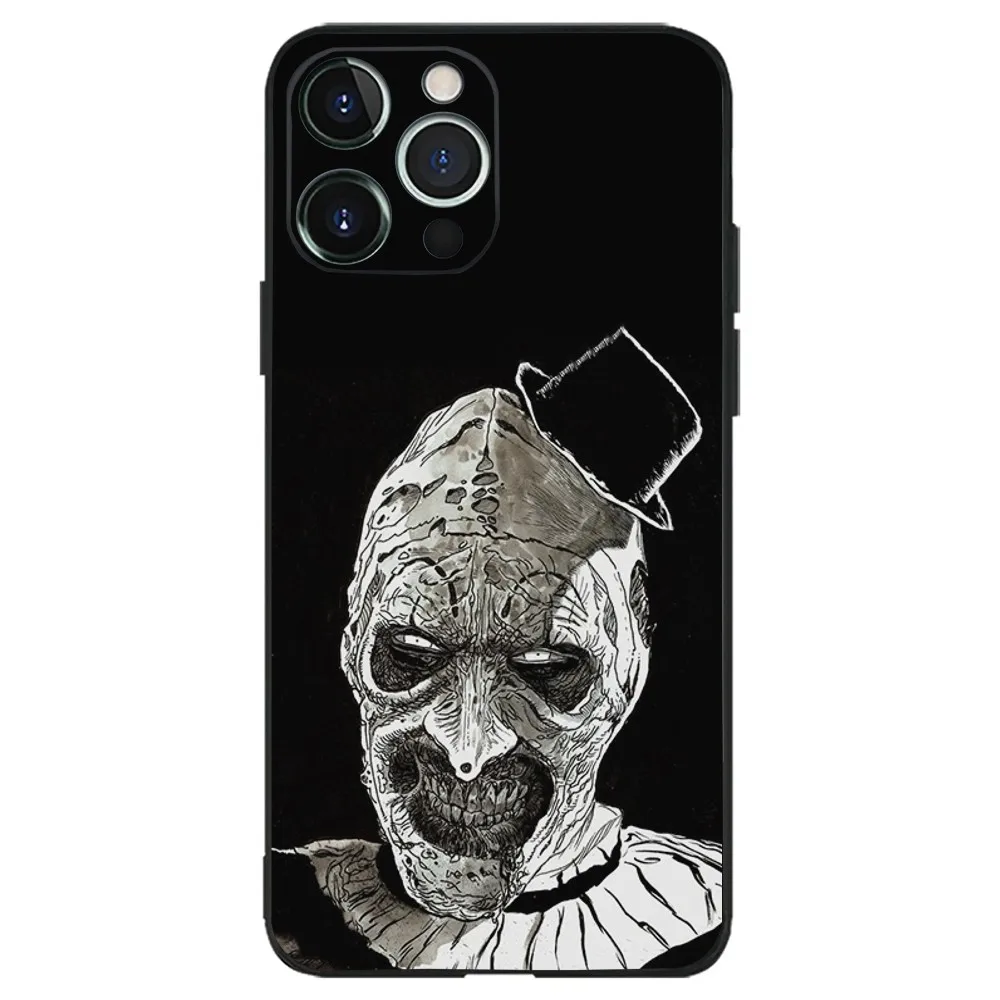 T-TerrifierS Art the Clown Phone Case For iPhone 16,15,14,13,12,11,Plus,Pro Max,XS,X,XR,SE,Mini,8,7 Soft Silicone Black Cover