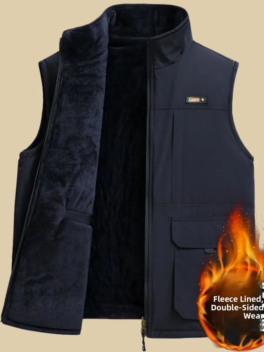 

Thiened Fce Warm Vest Double-sided Wear for Middle-aged And ly Men Winter Thermal Jaet Dad Sle Workwear Sle