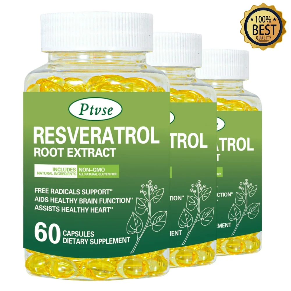 Ptvse Resveratrol Capsules - Contains Brain-Supporting Antioxidants - Promotes Cardiovascular Health - Maximum Benefits