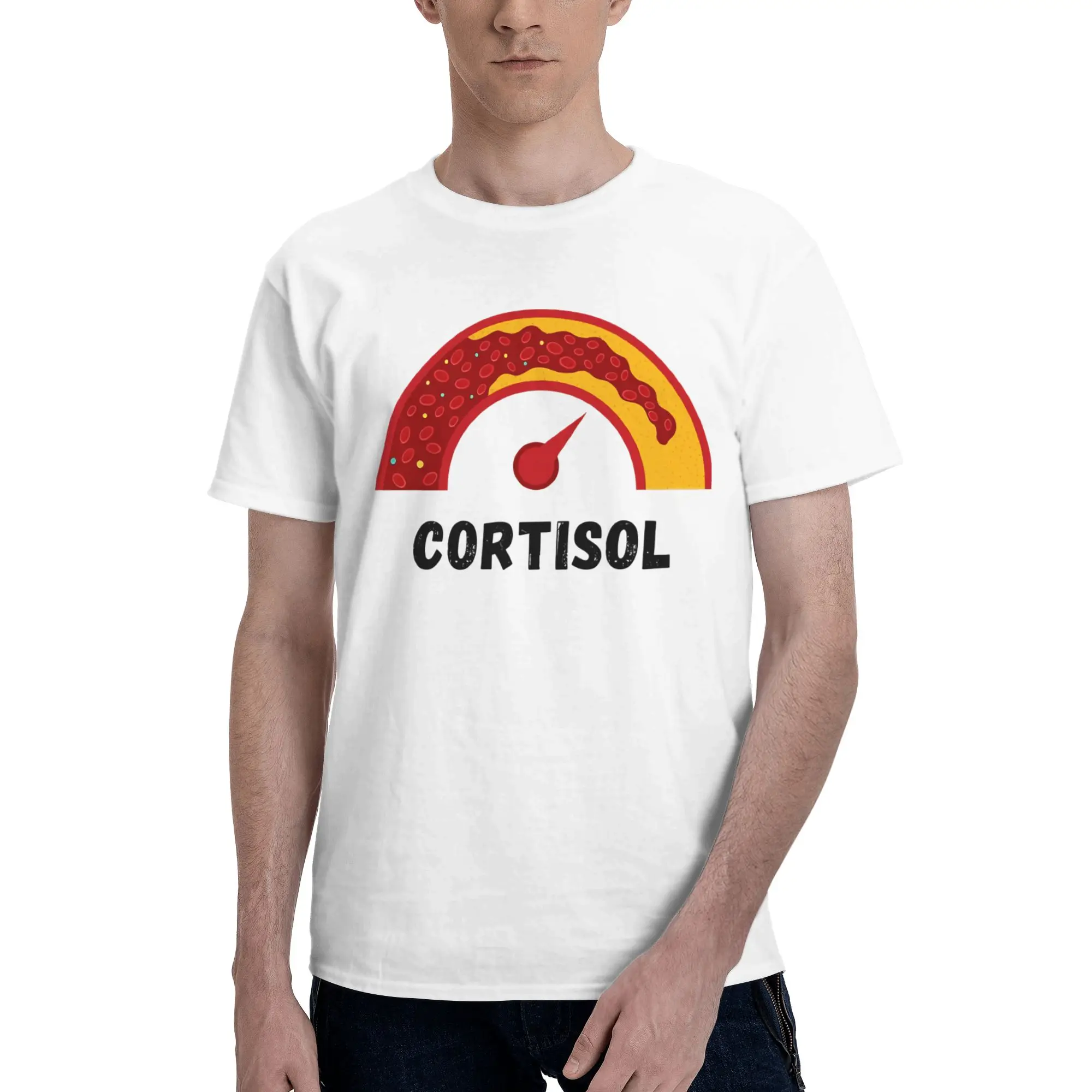 Funny Low Cortisol Levels Meme Funny Graphic 100% Cotton T-Shirt  Tees Tops For Men