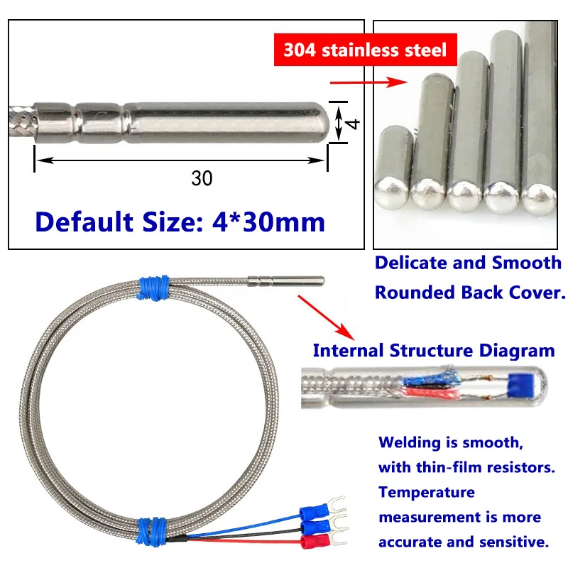 Pt100 high temperature probe type temperature sensor glass fiber insulation high temperature platinum thermal resistance 450℃