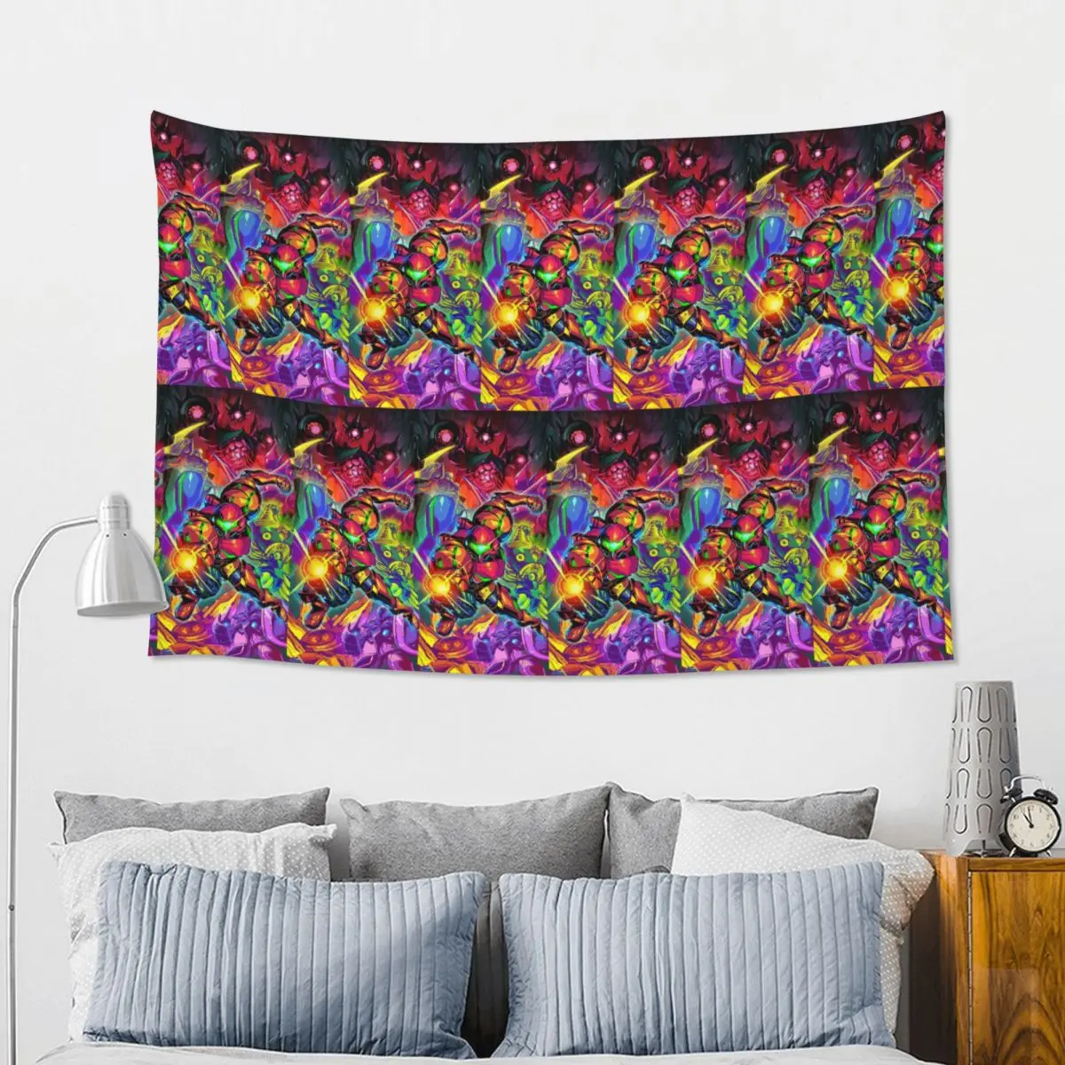 Metroid II Return Of Samus Tapestry Art Wall Hanging Aesthetic Home Decoration Tapestries for Living Room Bedroom Dorm Room