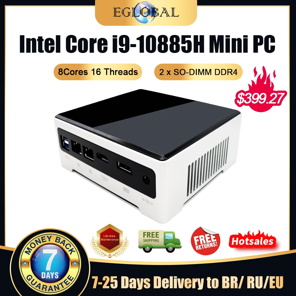 Eglobal 10th Gen Intel Mini PC Core i9 10885H i7-10870H Windows 10 Computer AC WiFi 2Lan 6USB3.0 Office  NUC Video Card Desktop