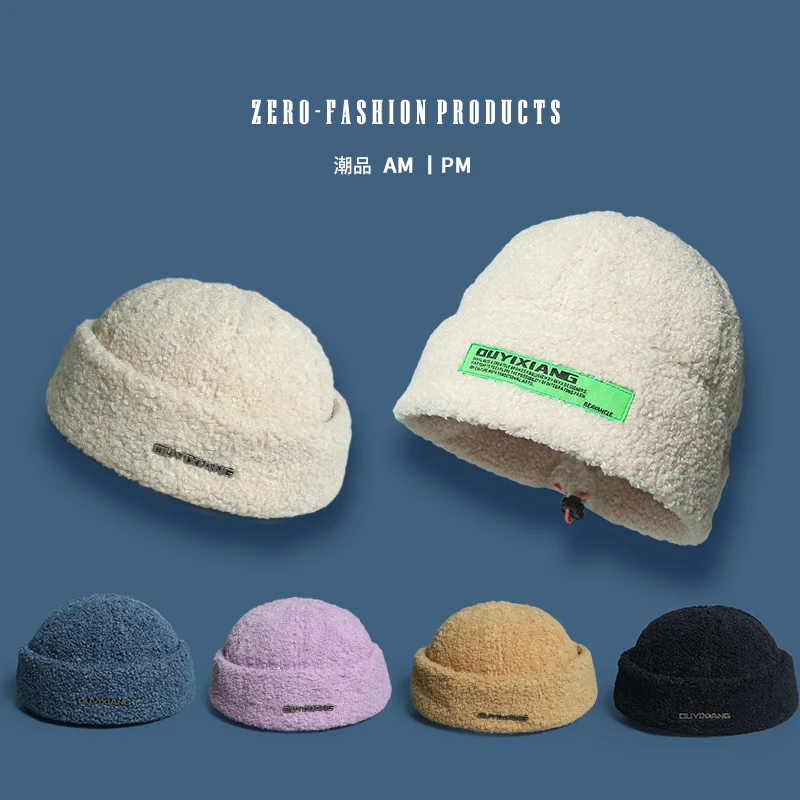 

Niche Crimped Plush Beanies Cap for Women Autumn and Winter Outdoor Leisure and Warmth Retro American Hip Hop Yuppie Men's Hat