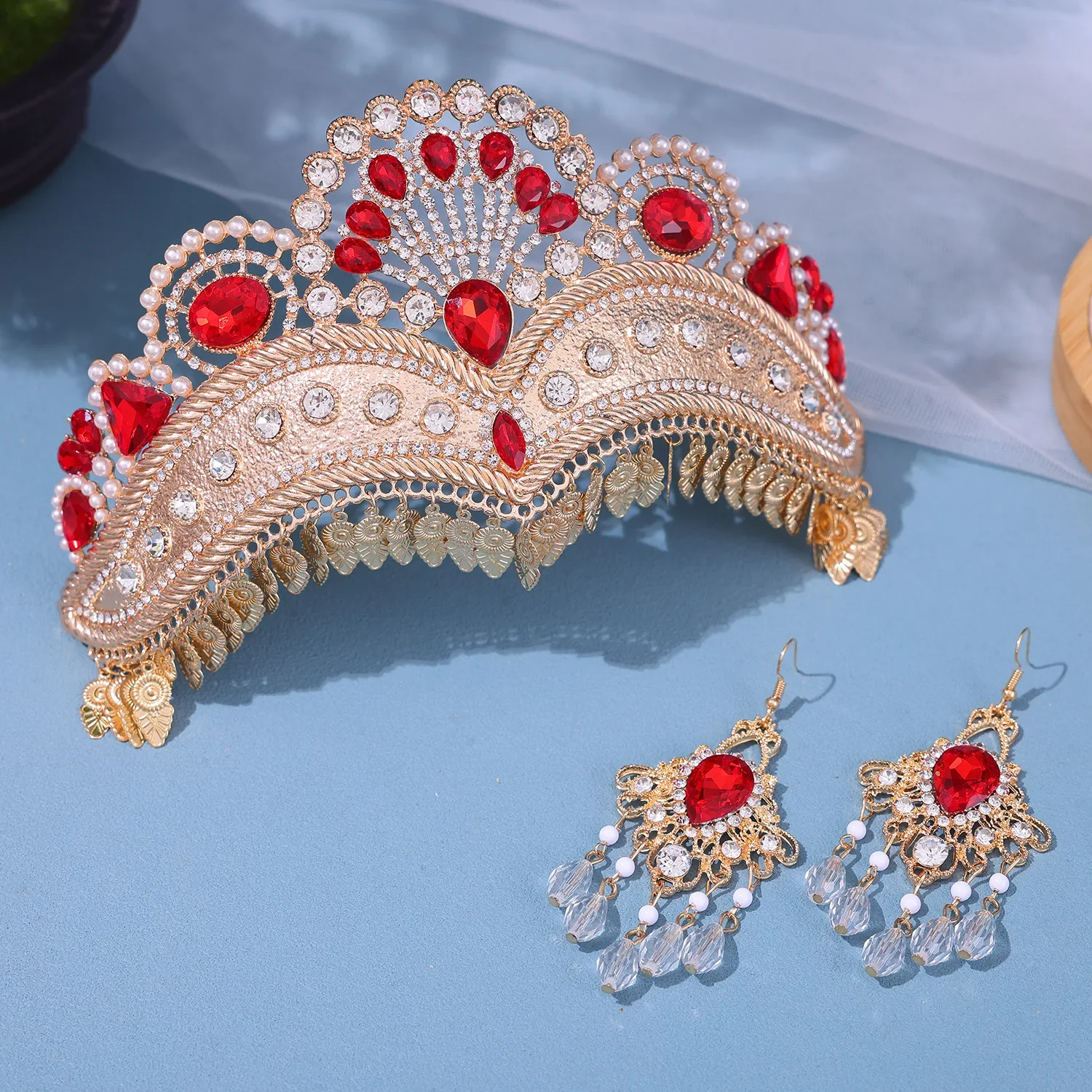 Colored Headwear with Ethnic Characteristics Eastern Star Rhinestone Masonic Crowns and Earrings Sets