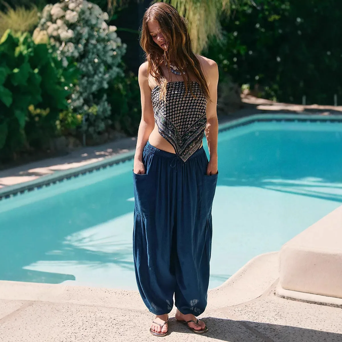 Fashionable Loose Wide Leg Pants with Belt Beach Casual Women's Trousers Cross-Border Independent Station Leisure Holiday Style