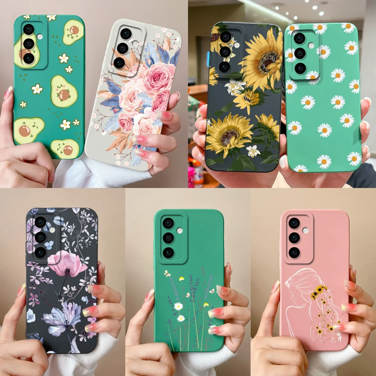 Case For Samsung Galaxy S24 FE Flower Avocado Liquid Shockproof Anti-Fingerprint Silicone Non-slip Shell For Samsung S24FE Funda