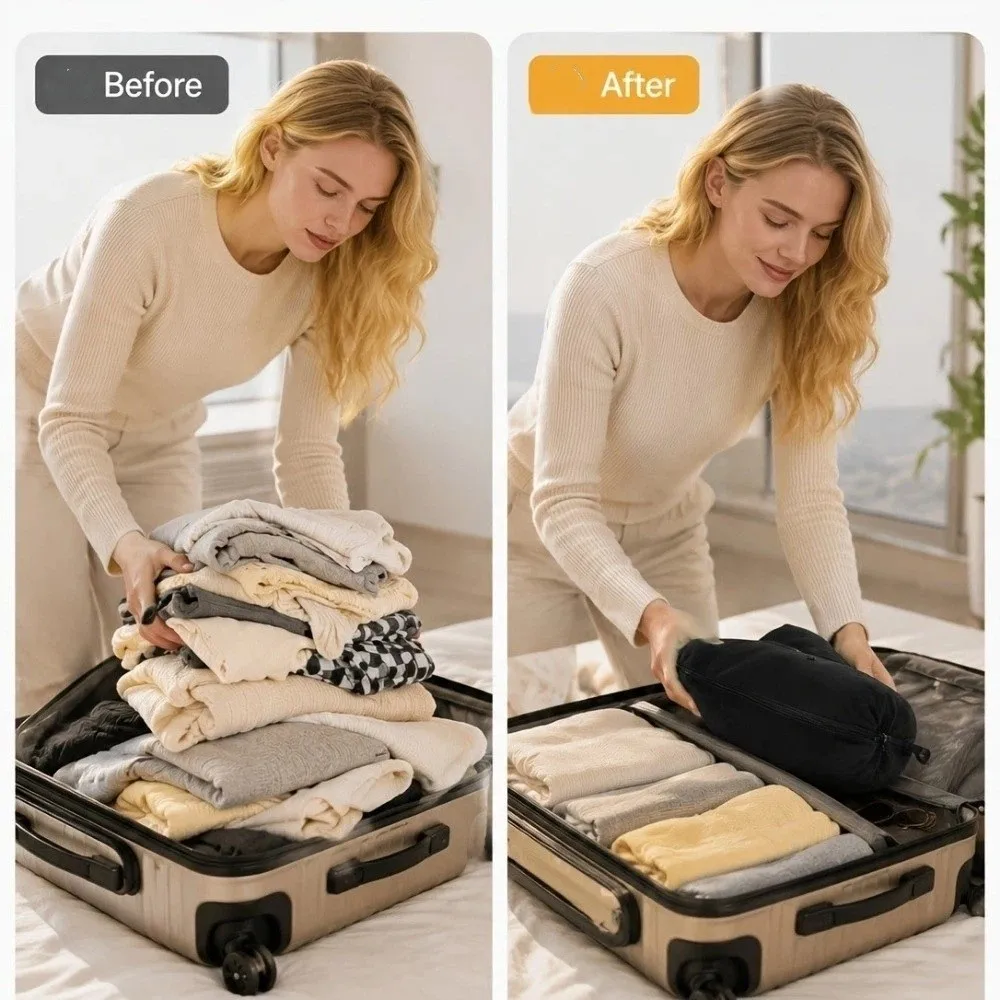 Fillable Design Travel U-Shaped Pillow Foldable Multi-functional Travel Neck Pillow Space-Saving Storage Pillow