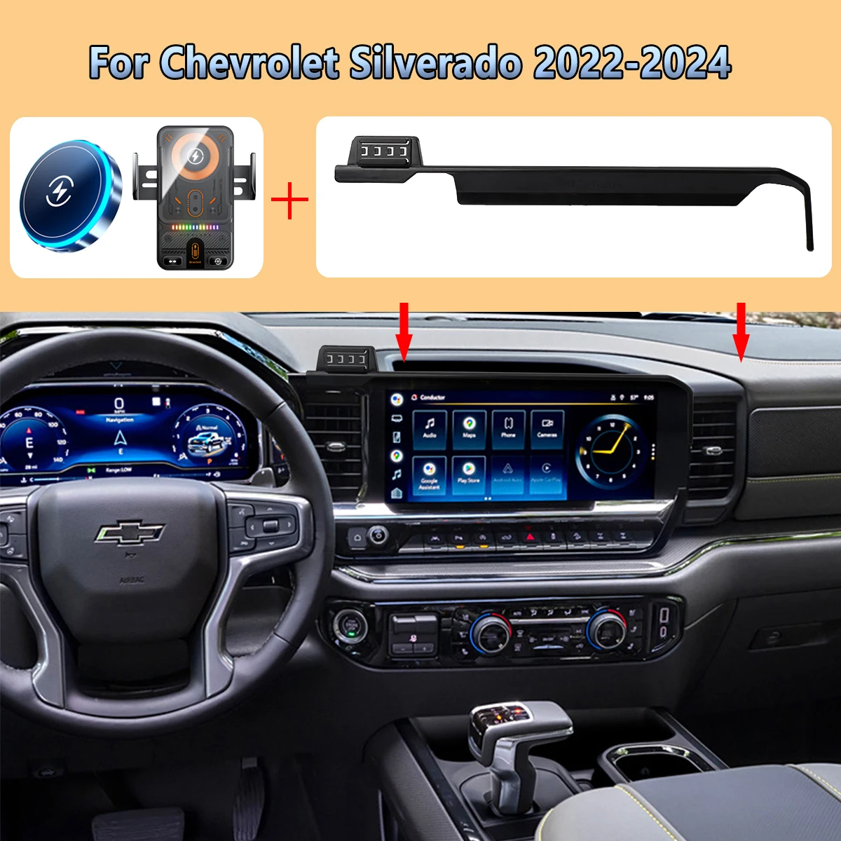 

Car Phone Screen Holder For Chevrolet Silverado 2022 2023 2024 Magnetic 15W Wireless Charging Car phone For MagSafe Fixed Mount