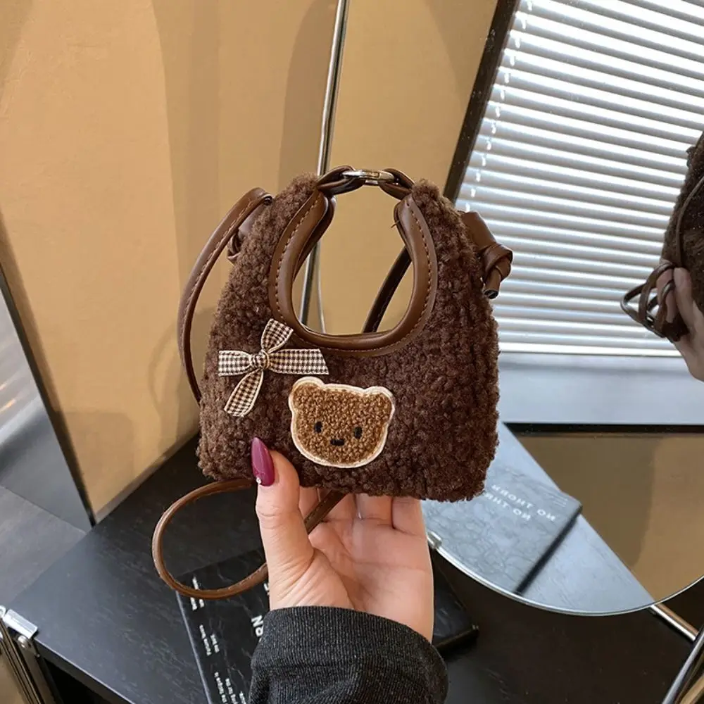 

Креативная милая сумка через плечо с героями мультфильмов, сумка на плечо с медведем и бантом, кошелек из овечьей шерсти, мини-сумка на плечо для детей