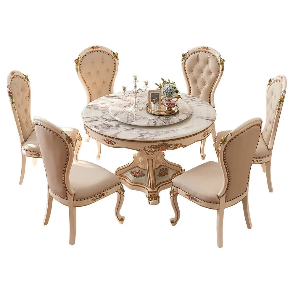 European French style large apartment all solid wood household 6/8 people luxury marble round dining table