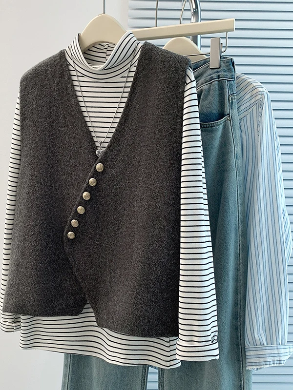 

Fall Winter Women's Knitted Open Cardigan Vest Slimming Irregular oulder Metal Bule Ele Sle ort Length V-Ne Swe...