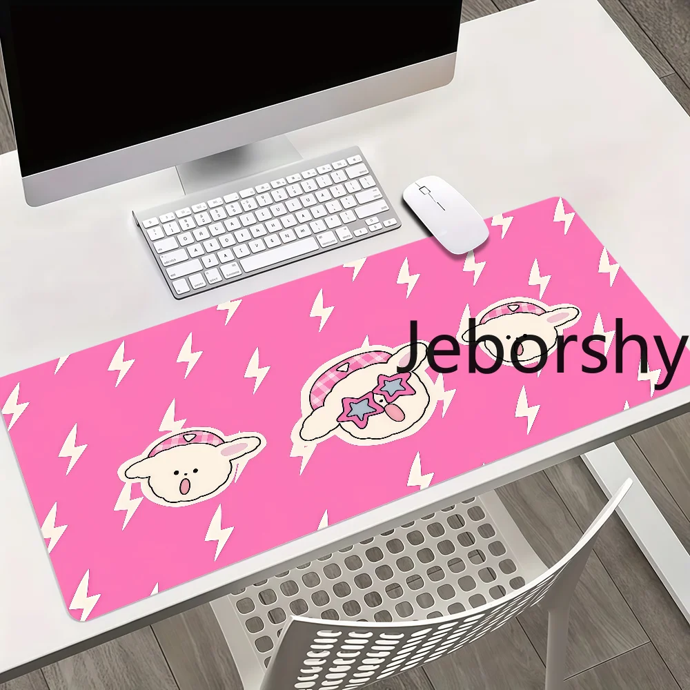 Cute Pink Bunny with Star Sunglasses & Lightning Large Mouse Pad, Extended Desk Mat, Ideal Gift for Kawaii Fans