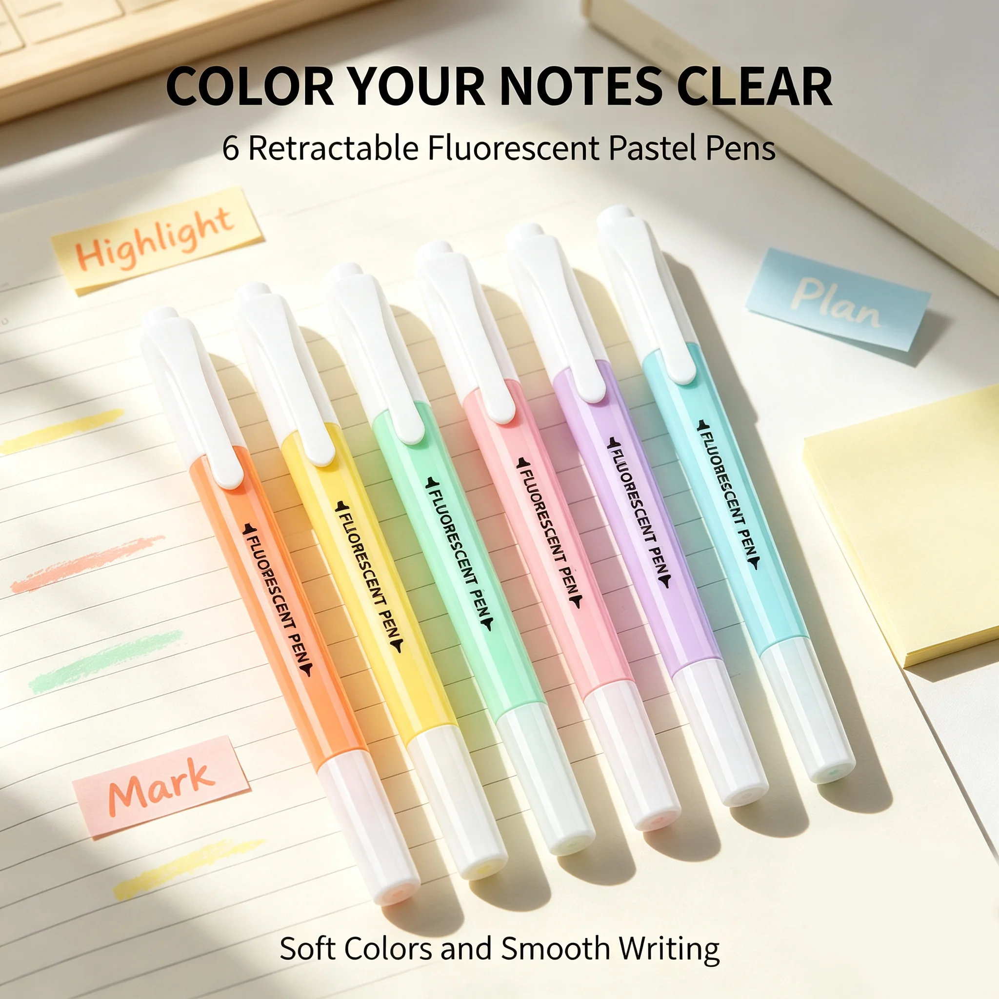 6 Pcs Dual Tip Aesthetic Cute Pastel Highlighters Set, Chisel Tip, Candy Colors, No Bleed Bible Assorted Colors