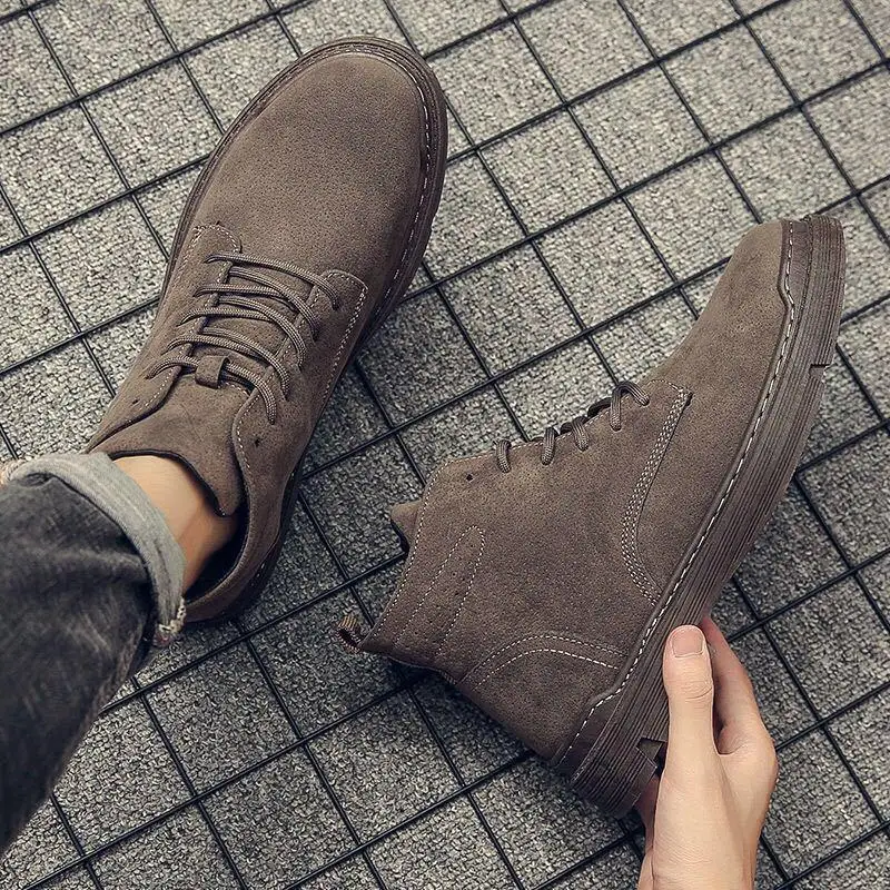 Men's Boots Work Boots Autumn Retro High Top Men Casual Shoes Outdoor Comfortable Motorcycle Boot Lace-up Suede Male Ankle Boots