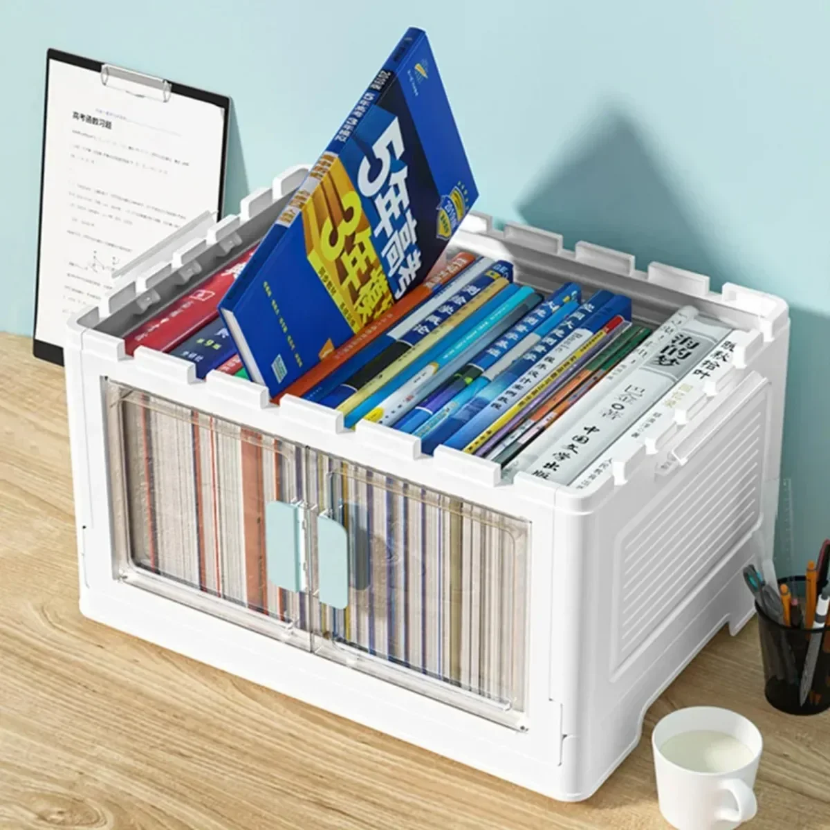 Stackable Storage Box Large Capacity Foldable Sundries Organizer Bedroom Transparent Folding Sundries Sorting Box Clear Windows