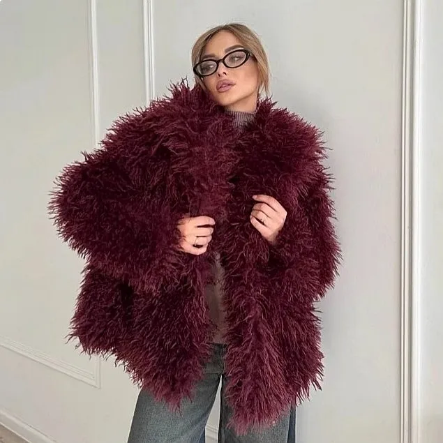 Faux Fur Coat Short Fluffy Faux Fur Jackets Women Winter Soft Furry Outerwear