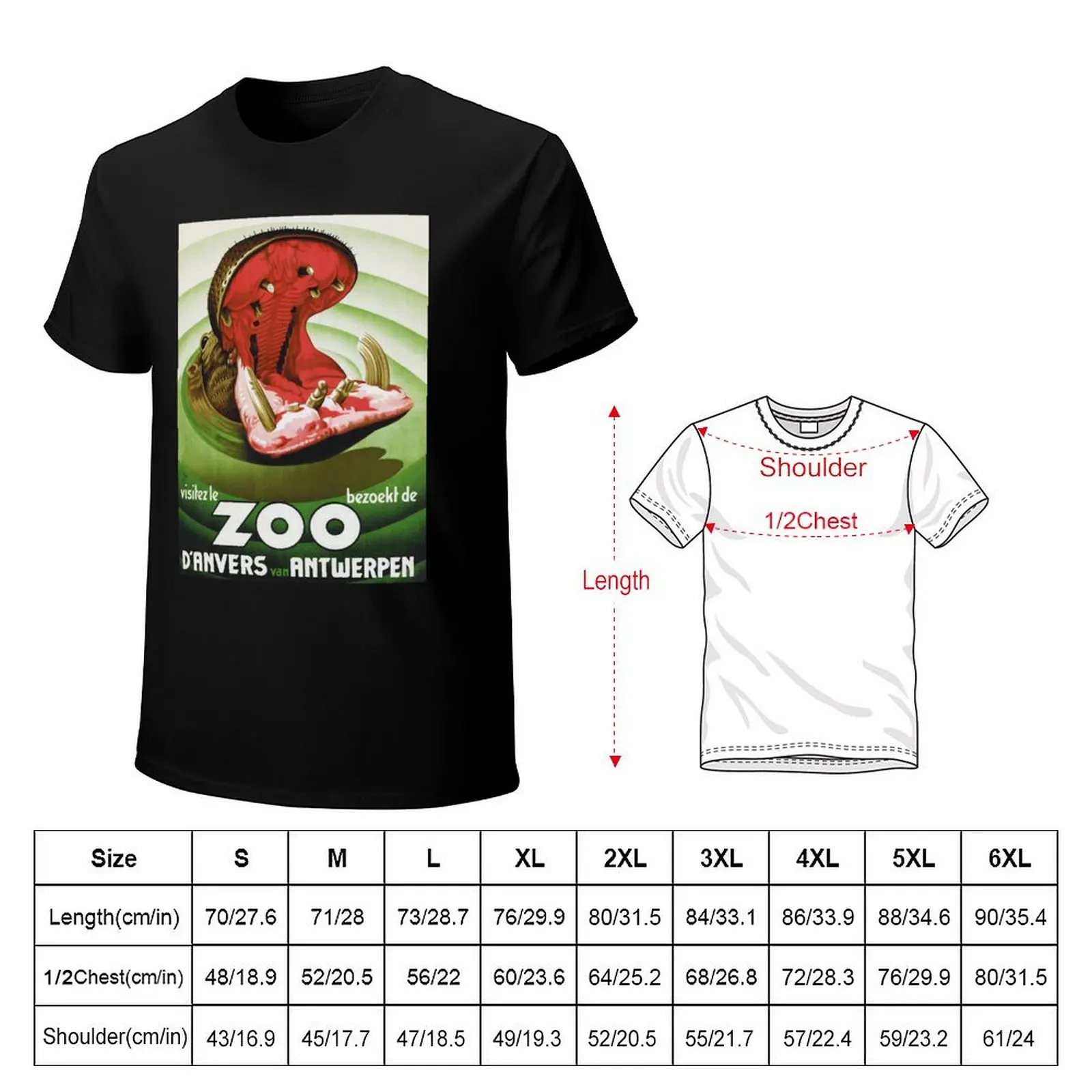 Vintage Hippo Antwerp Belgian Visit the Zoo poster T-Shirt oversized t shirt cute tops customs fruit of the loom mens t shirts