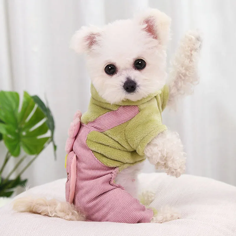 

Flower Pattern Dog Clothes Jumpsuit Winter Pink Green Fleece 4-Legs Pet Coat Jacket For Small Dogs Chihuahua Puppy Overalls Suit